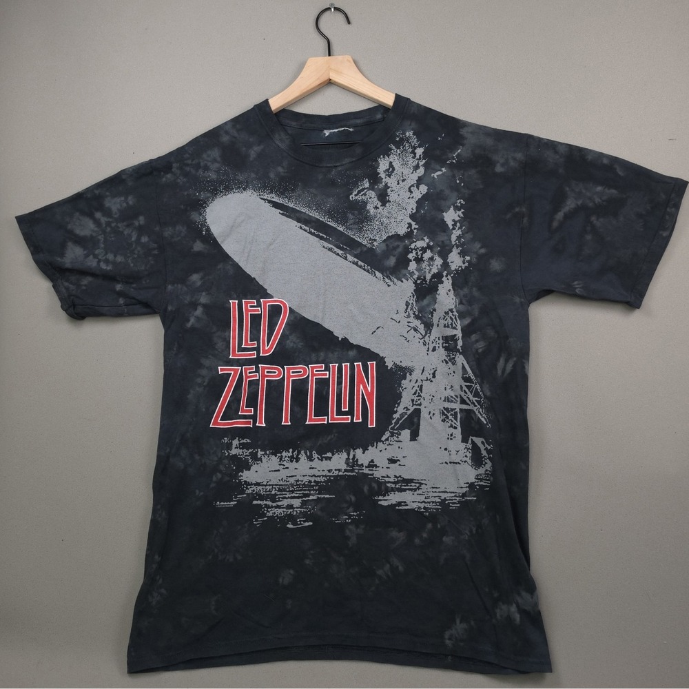 Led Zeppelin I Hindenburg Tie Dye T-Shirt Black Grey Rock Band Graphic Music Tee